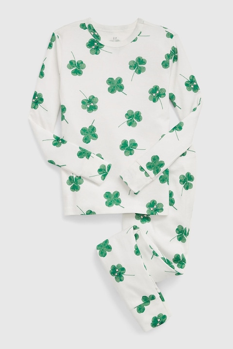 GAP, Пижама от органичен памук с овално деколте, Зелен/Мръснобял, 150 CM