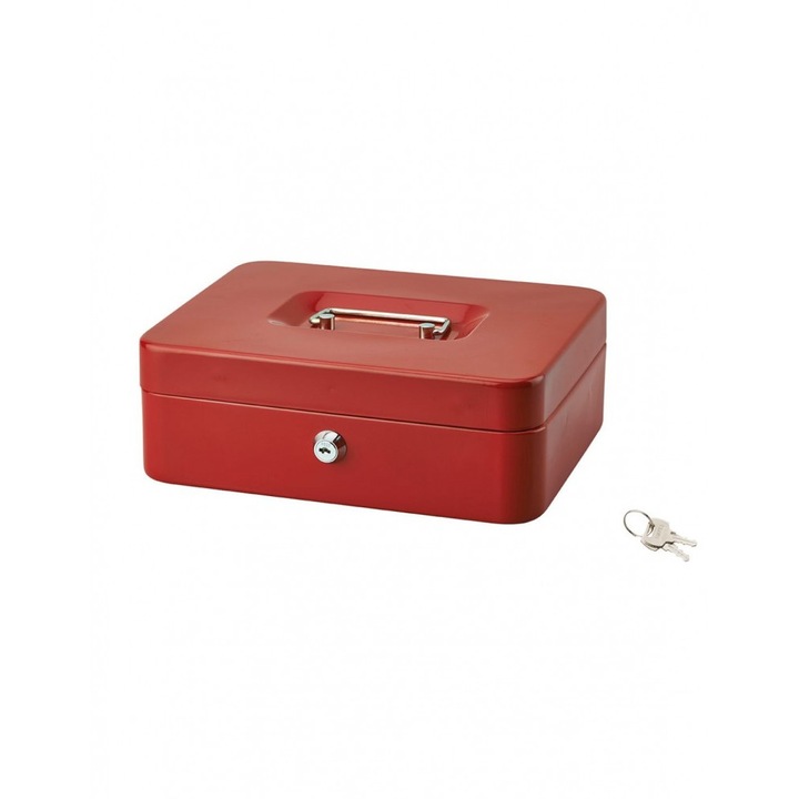 Caseta pentru pastrare si transport bani, Thirard Money Time, 250 x 200 x 90 mm cu 2 chei culoare rosu