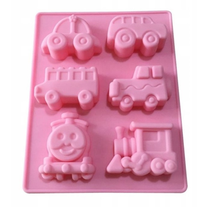 Zamo DIY Szilikon forma, autók és mozdonyok, rózsaszín
