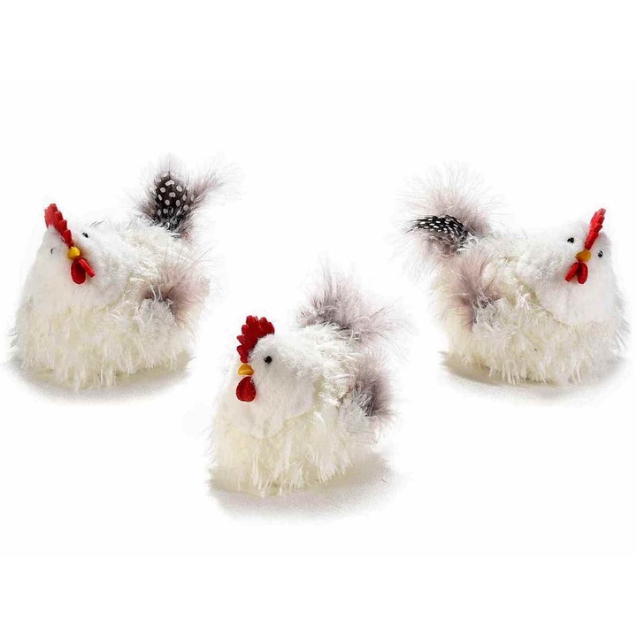 Комплект 3 декоративни пилета от текстил и бели пера 10x8x10 см