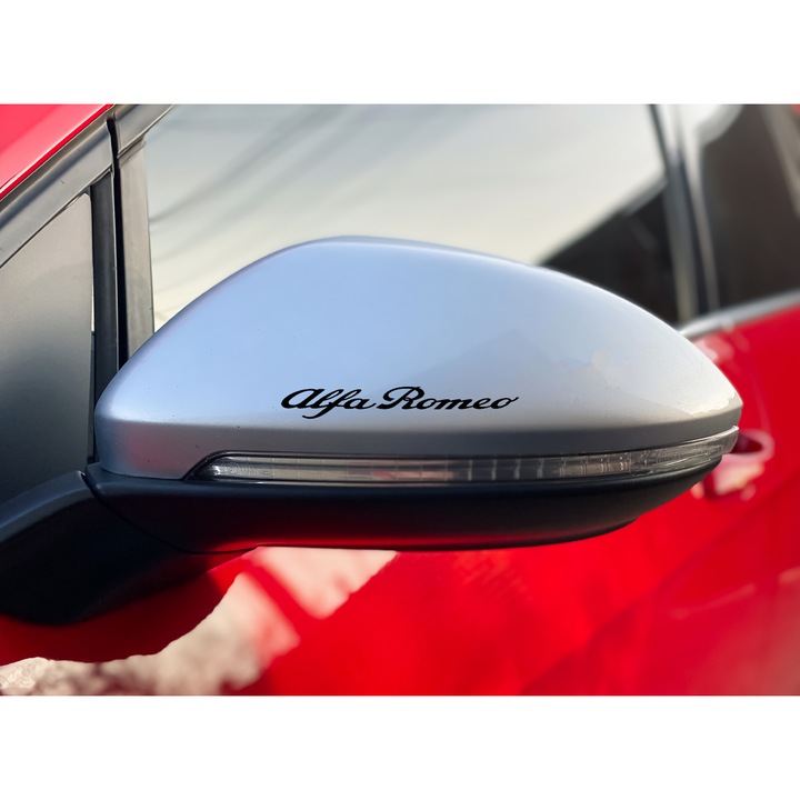 Комплект от 2 броя стикери за външни огледала Alfa Romeo, 12 см, черни