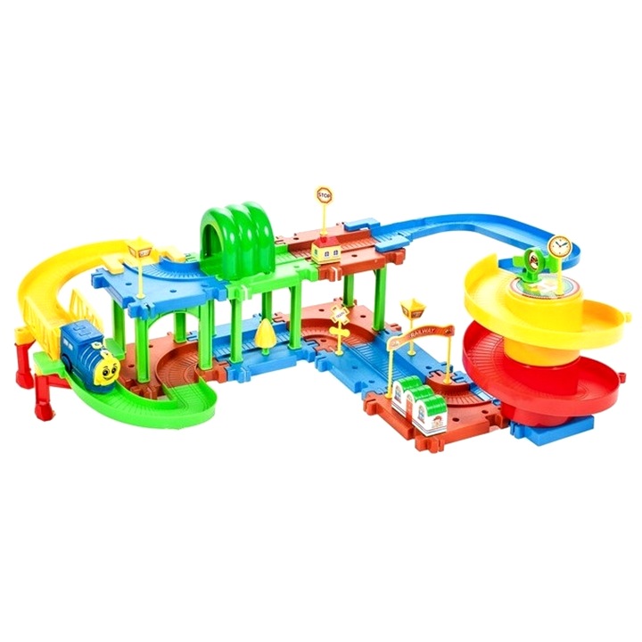 IdealStore Choo-Choo Vonatos tevékenységi készlet és puzzle, Interaktív modell, Különféle kiegészítőkkel a garantált szórakozásért, Többszínű
