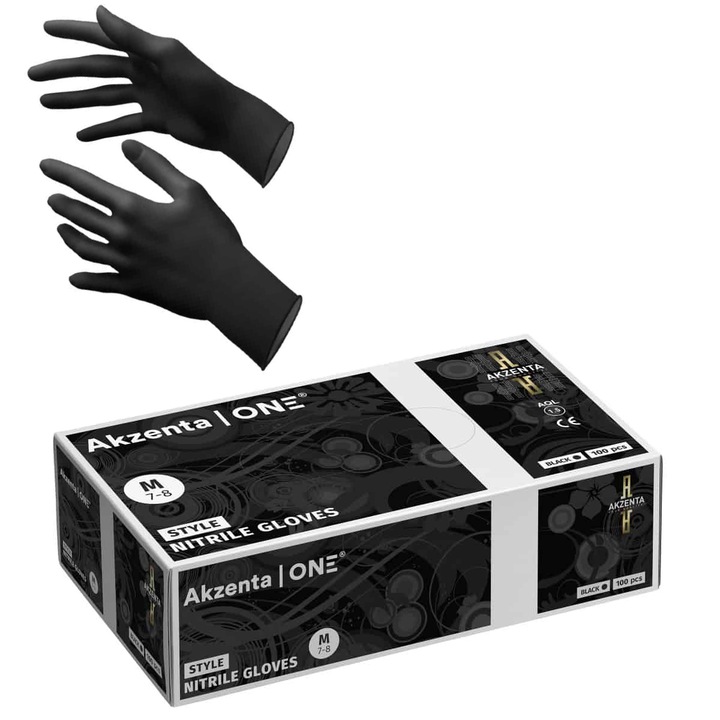Set 100 bucati Manusi nitril Akzenta Style premium, nepudrate, negru, marimea L