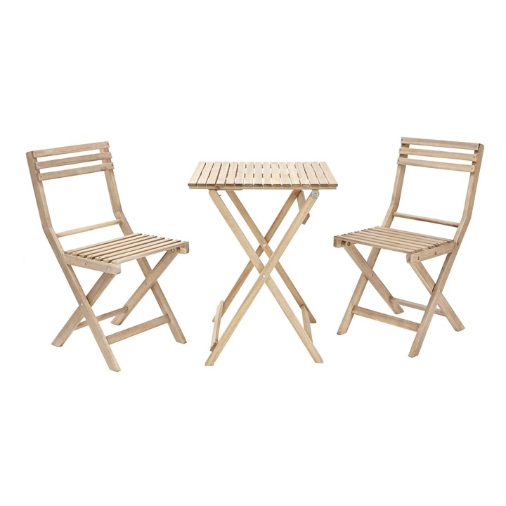 Set mobilier gradina Solis, pliabil, lemn, pentru 2 persoane, masa cu doua scaune