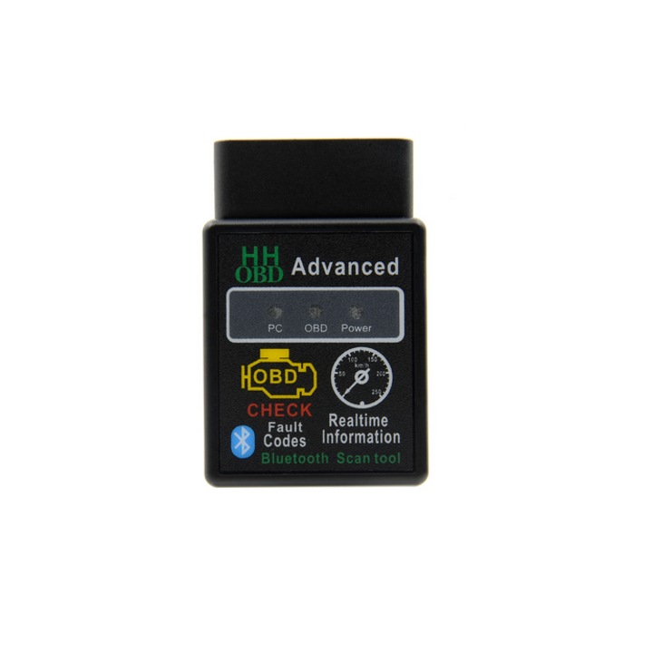 OEM OBD 2 Autódiagnosztika adapter, HH Advanced modell, V 2.1, Bluetooth kapcsolat, plusz diagnosztikai alkalmazás, fekete