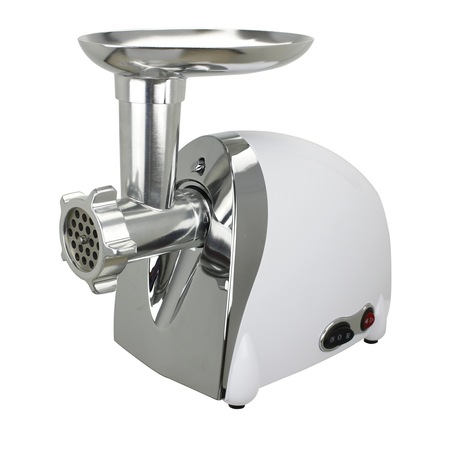 Masina de tocat carne meister Hausgerate, HRH2150R, Putere 1200 W, 3 tipuri de discuri de taiat, Accesoriu pentru rosii, kebbe si carnati, Culoare - Alb/Inox