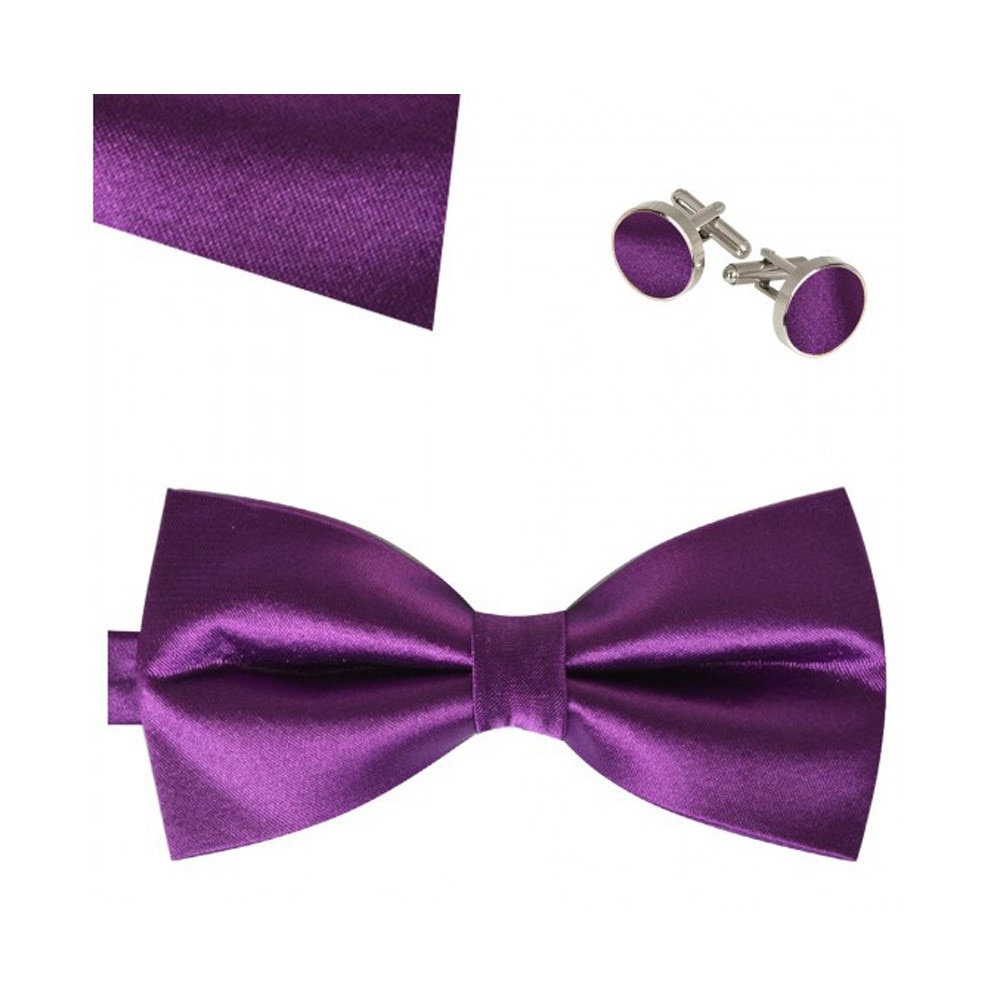 Set papion, butoni camasa si batista mov