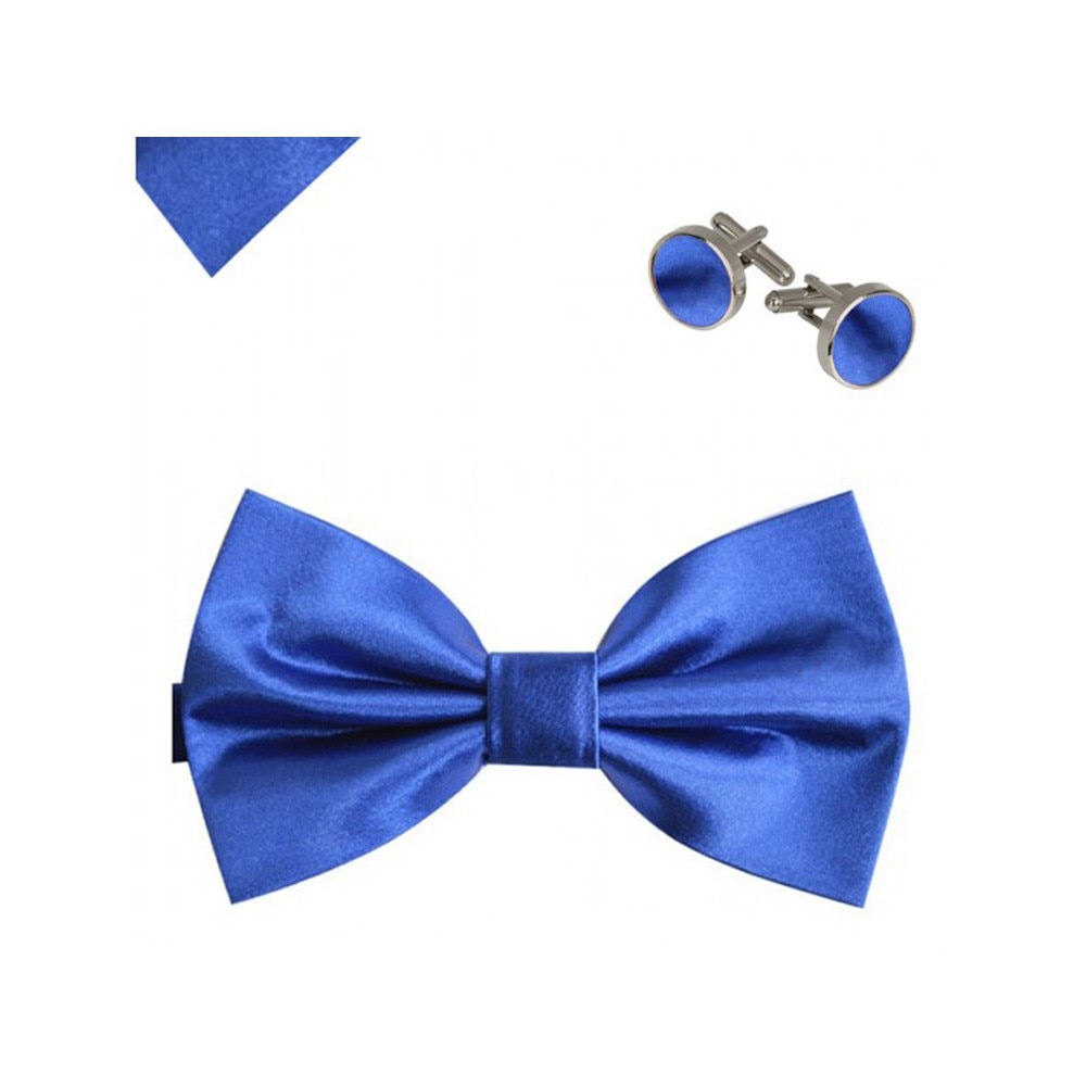 Set papion, butoni camasa, batista, albastru