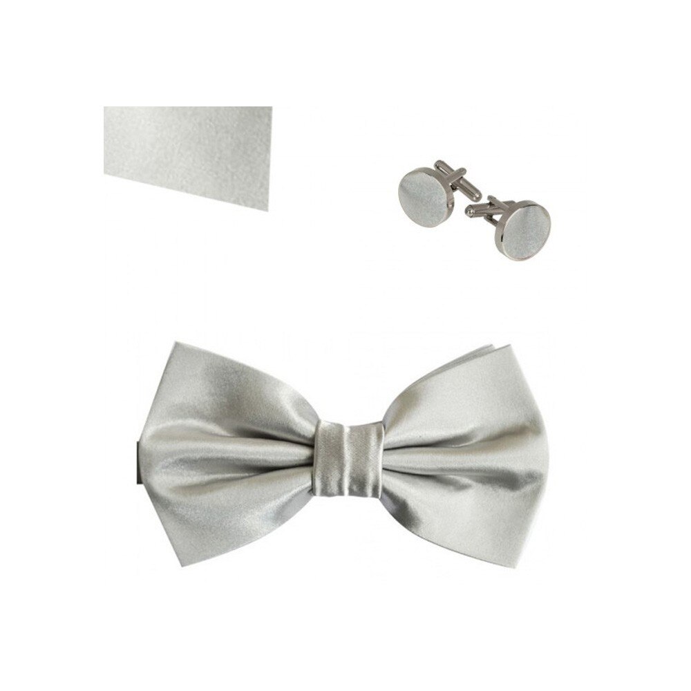 Set papion, butoni camasa, batista, argintiu