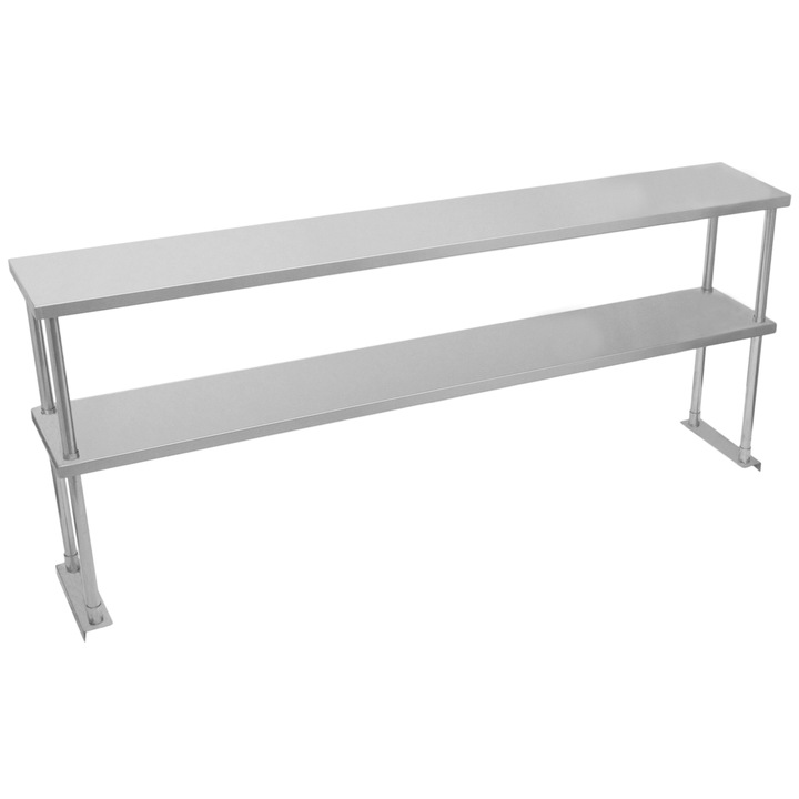 Raft de bucatarie cu 2 polite Kukoo, Otel inoxidabil, 180x30x75 cm, Argintiu