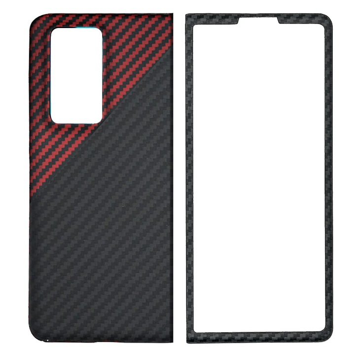 Husa fibra de carbon SILKASE pentru Huawei Mate X2, aramid kevlar, negru/rosu