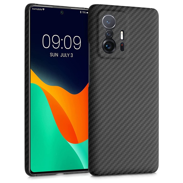 Husa fibra de carbon SILKASE pentru Xiaomi 11T/ 11T Pro, aramid kevlar, negru mat