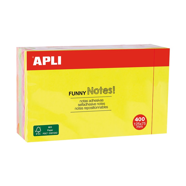 Cub notite autoadezive colorate Apli, 12x7.5 cm, 400 file, multicolor