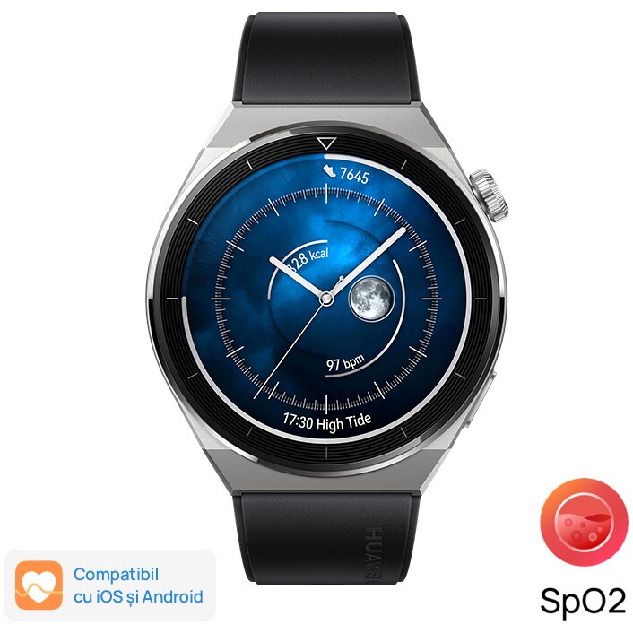 Smartwatch Huawei Watch GT 3 PRO, Fluoroelastomer Strap, Black