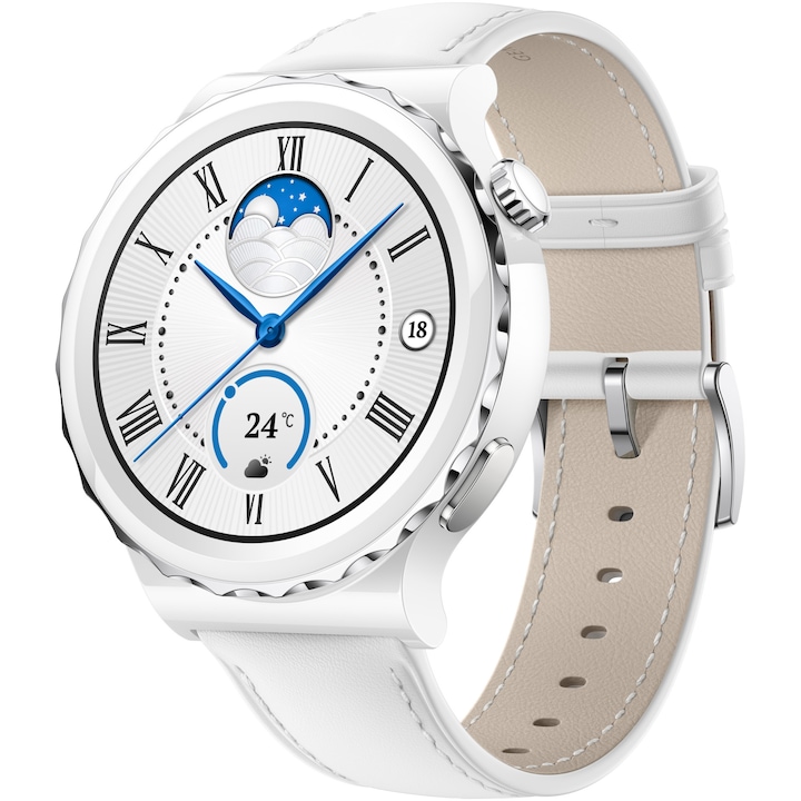 Смарт часовник Huawei Watch GT3 PRO, 43 mm, Leather Strap, White