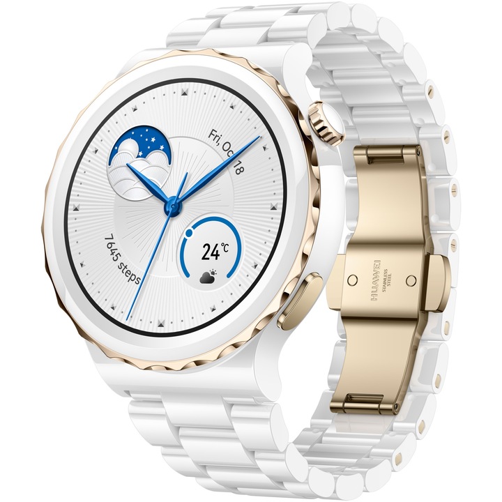 Смарт часовник Huawei Watch GT3 PRO, 43 mm, Ceramic Strap, White