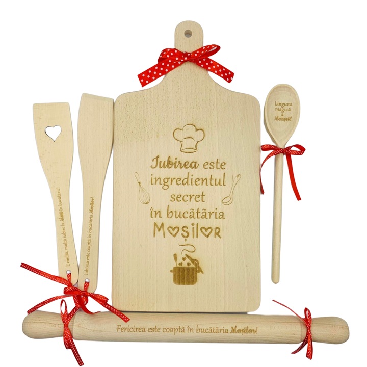 Set bucatarie personalizat Mosi "Iubirea este ingredientul secret"
