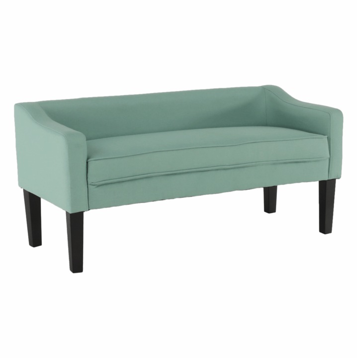 Пейка с ментово зелена текстилна тапицерия и черни дървени крака FIRONA 127x57x60 см