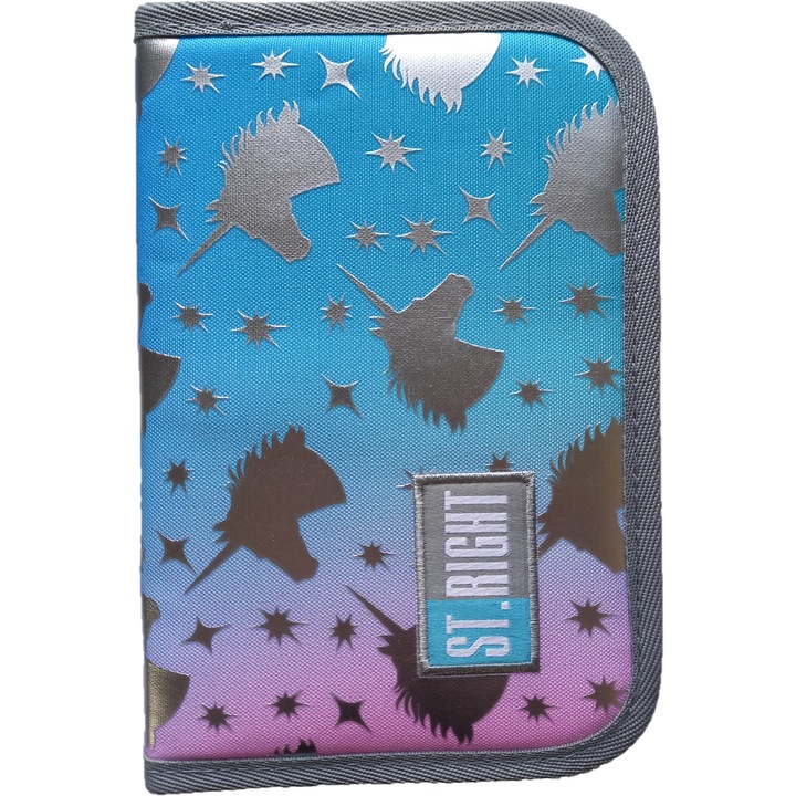 Твърд моливник с 1 цип и 2 удължителя, St. Majewski, Unequipped, St.Right Collection - Ombre Unicorns PC03 20.5x14x3.5cm