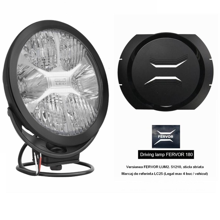 Proiector faza lunga fi180, cu LED, cu pozitie si aparatoare, sticla striata, LC25, Black Edition, FERVOR 180 LUM2. 51210 Wesem