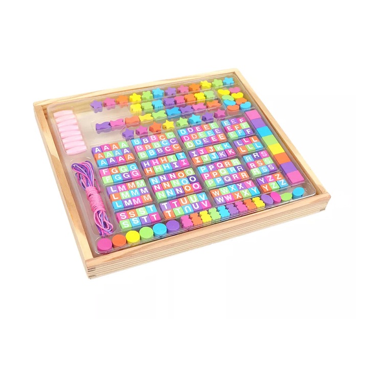 Joc educativ, creeaza bijuterii din margele alfabet, 242 piese, + 4 ani