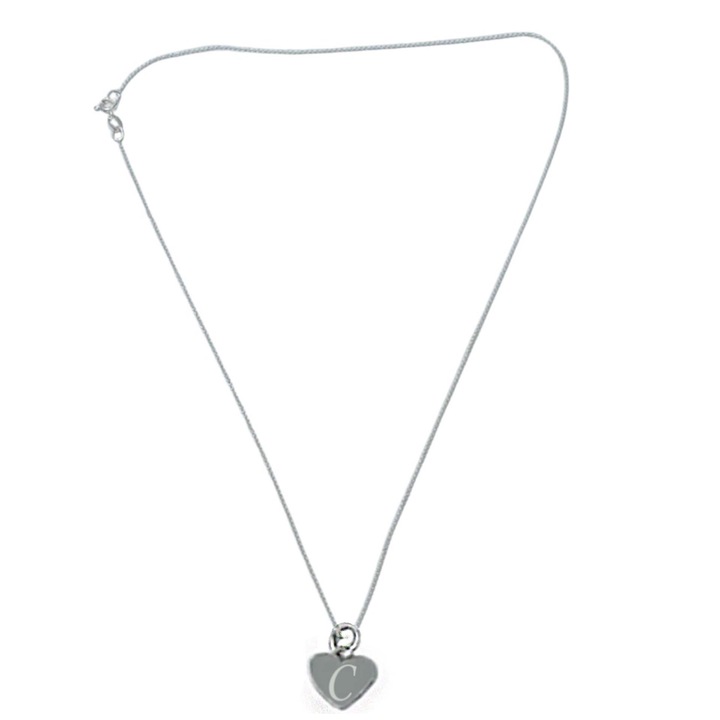 Lant argint 925, 50 cm, si charm inima argint cu agatare inima, gravat litera C