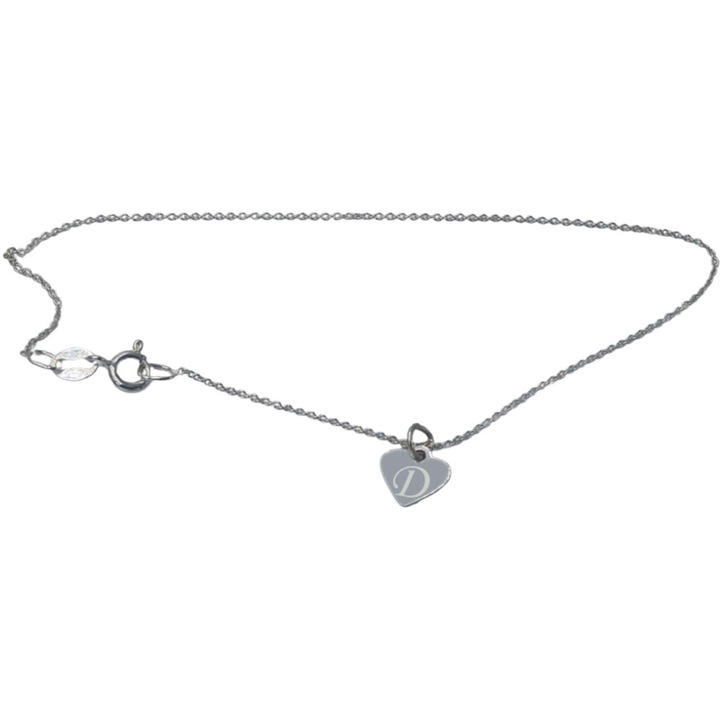 Bratara argint 925, 50 cm, si charm inima argint cu agatare inima, gravat litera D