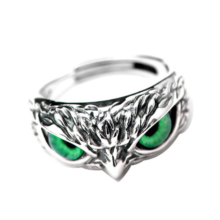 Állítható női gyűrű Bagolyszem zöld