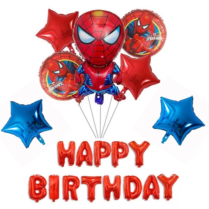 Set 20 baloane aniversare Spiderman, It's Party Time, Rosu / Albastru