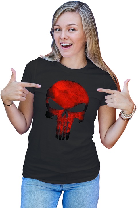 Tricou dama Predator Punisher Skull Craniu Daredevil, negru, marime XL