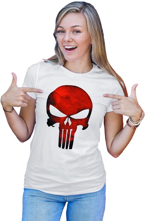 Tricou dama Predator Punisher Skull Craniu Daredevil, alb, marime L