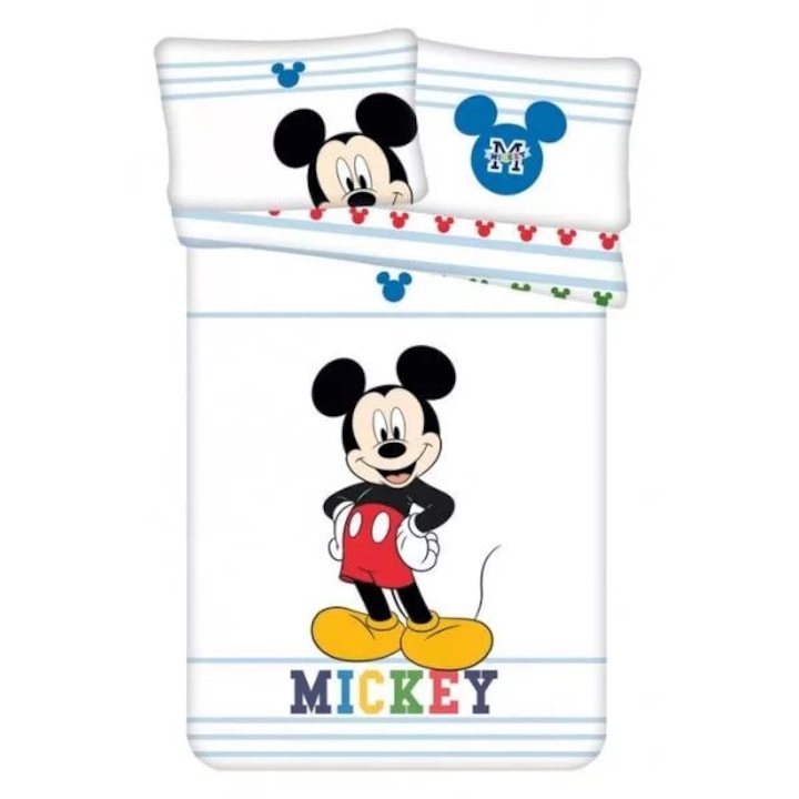Set lenjerie de pat copii Jerry Fabrics, Mickey Mouse, color, bumbac, 1 persoana, 2 piese, multicolor, 100x135 cm, 40x60 cm