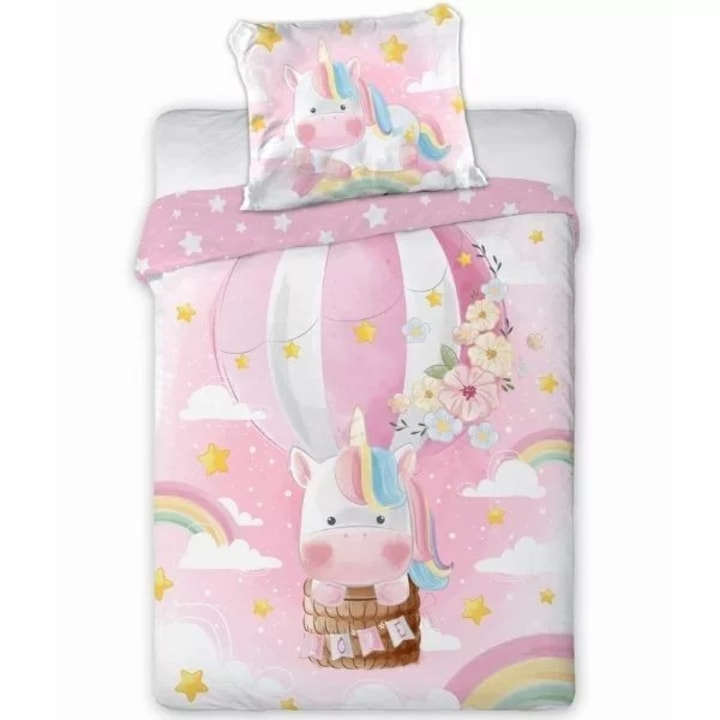 Set lenjerie de pat copii Faro, unicorn love, bumbac, 1 persoana, 2 piese, multicolor, 100x135 cm, 40x60 cm