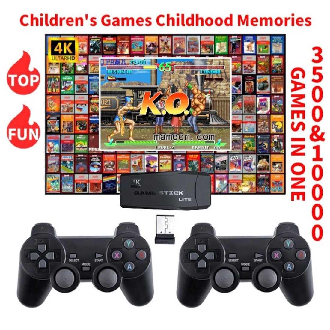 Consola jocuri video Pandoras Retro, ABS, Wireless, 10000 jocuri, 64GB, Compatibil cu TV, Negru
