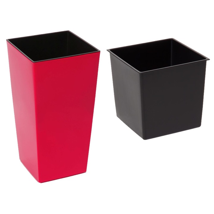 Ghiveci de flori, Lamela, Plastic, 14 x 14 cm, Rosu