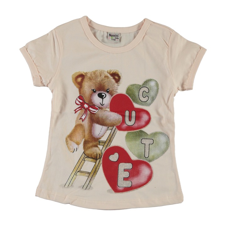 Lányok póló Love Bear, pamut, Halvány rózsaszín