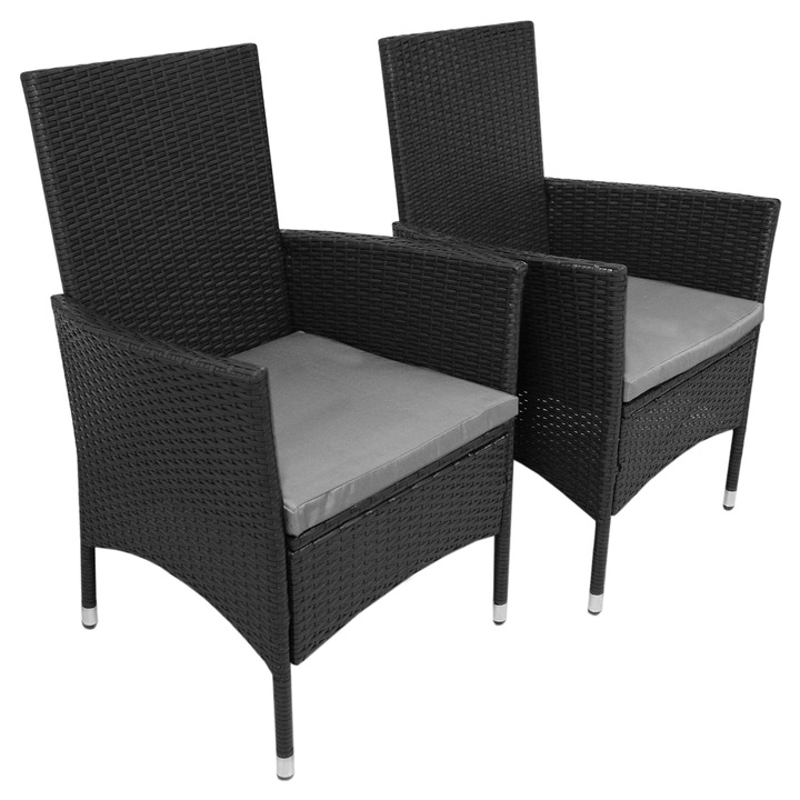 Set masa si 2 scaune gradina, Rattan, Negru