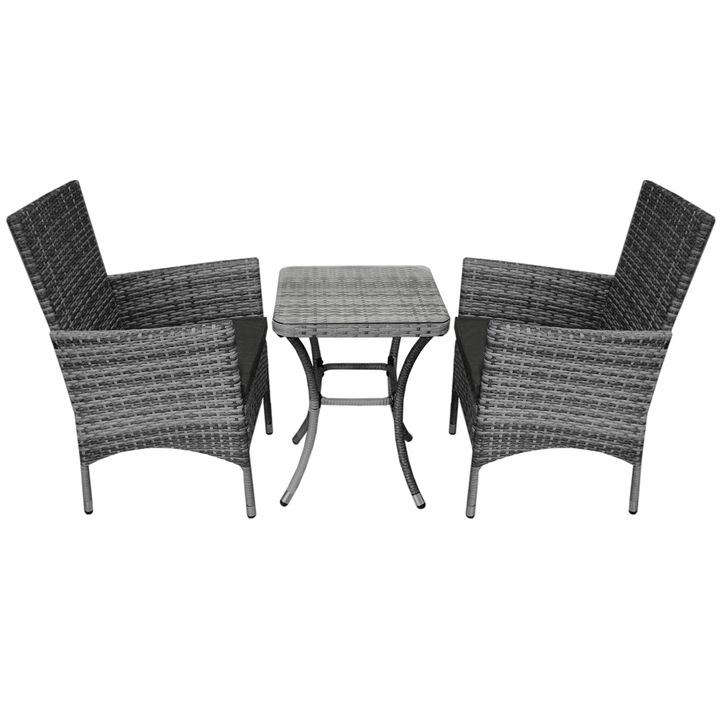 Set 2 scaune si masa pentru gradina, Rattan, Gri