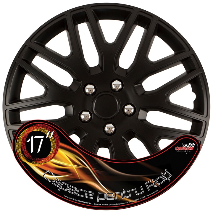 Set 4 bucati capace roti auto, Cridem, Dakar NC, Negru/Crom - 17''