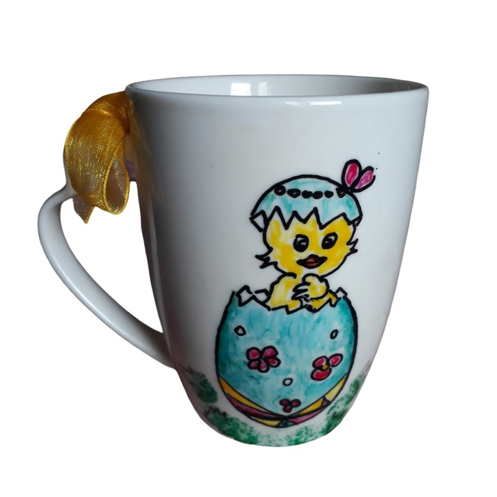 Cana ceramica pictata manual, Puisor pentru Paste, 300 ml, multicolor