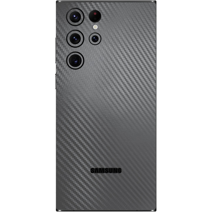 Folie iSkinz pentru Samsung Galaxy S22 Ultra 5G - Carbon Negru 360 Cut, Skin Adeziv Full Body Cover, Protectie Carcasa Spate si Laterale