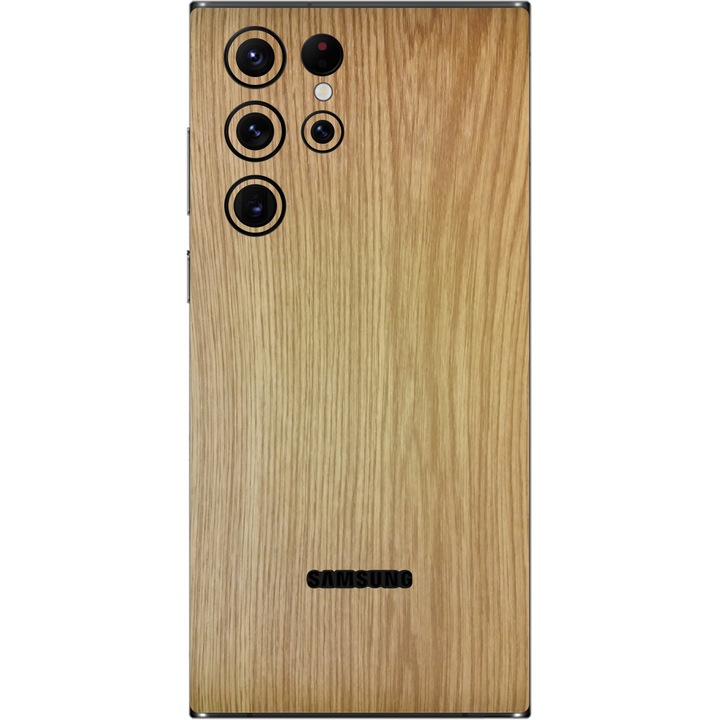 Folie iSkinz pentru Samsung Galaxy S22 Ultra 5G - Lemn Stejar 360 Cut, Skin Adeziv Full Body Cover, Protectie Carcasa Spate si Laterale