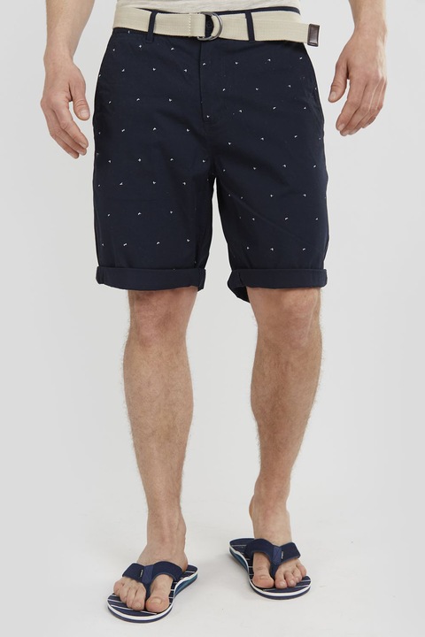 Fundango, Bermude regular fit cu o curea North Shore, Alb/Bleumarin