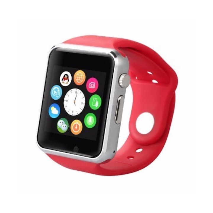 Часовник Smartwatch с телефон iUni A100i, Bluetooth, Слот за SIM карта, Камера, Red