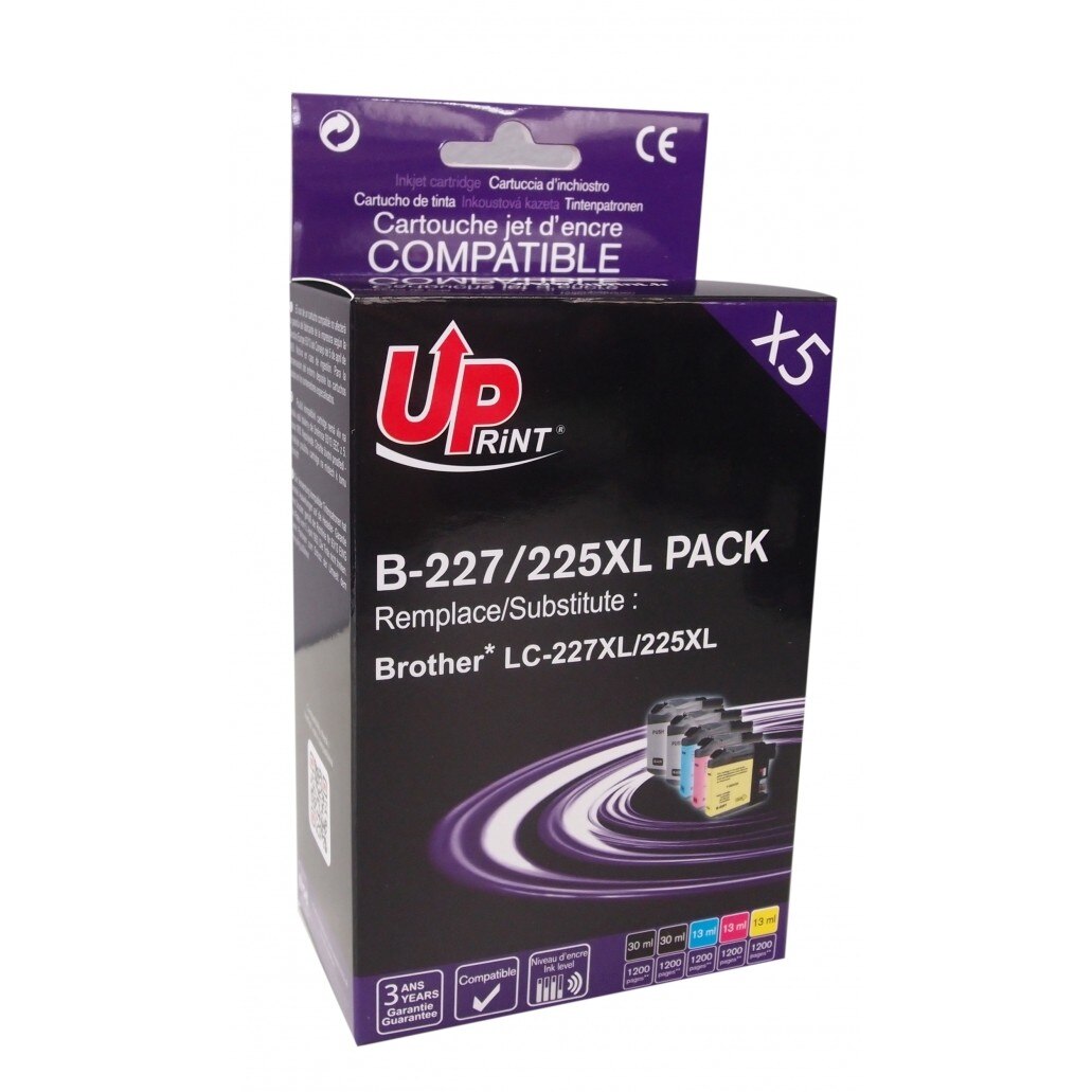 Set cartuse cerneala UPRINT BJ225XLUPP5 Cyan/Magenta/Galben/Negru, 2 x 30 ml si 3 x 13 ml, compatibil LC225/LC227XL