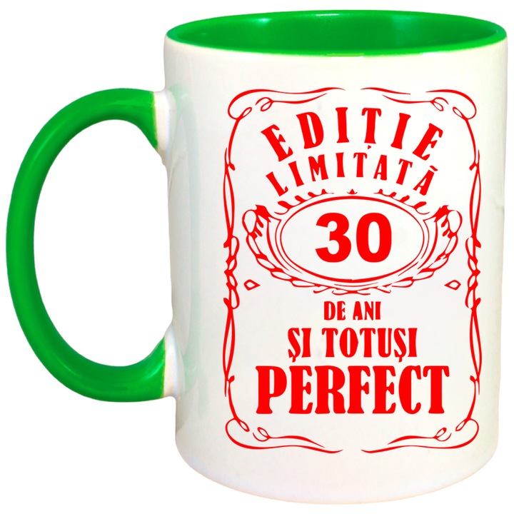Cana personalizata cu interior colorat, verde, "Editie limitata-30 ani", 330 ml