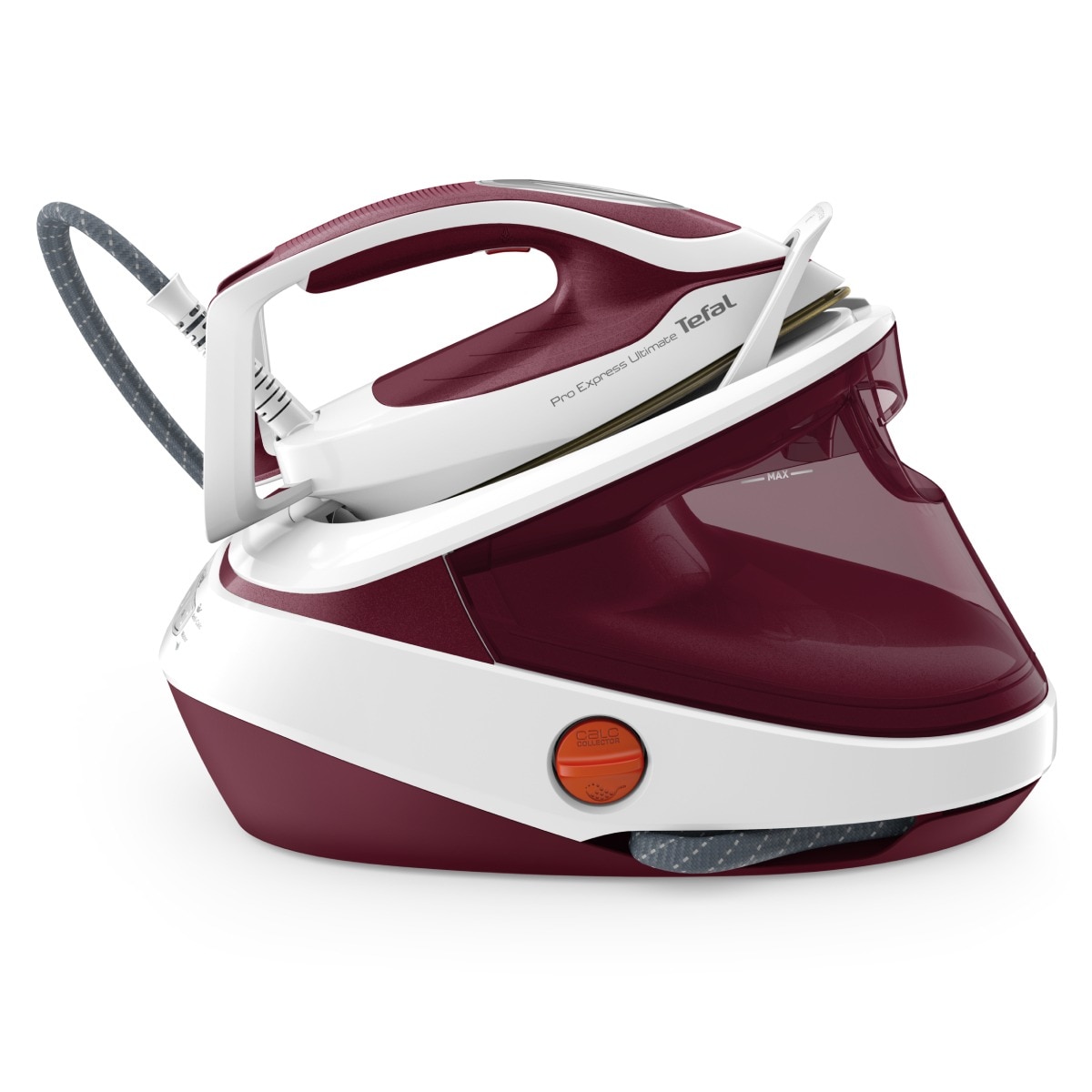 Statie de Calcat Tefal Pro Express Ultimate GV9711E0, 3000W, 590g/min, 1200ml, talpa Durilium, Visiniu-Alb