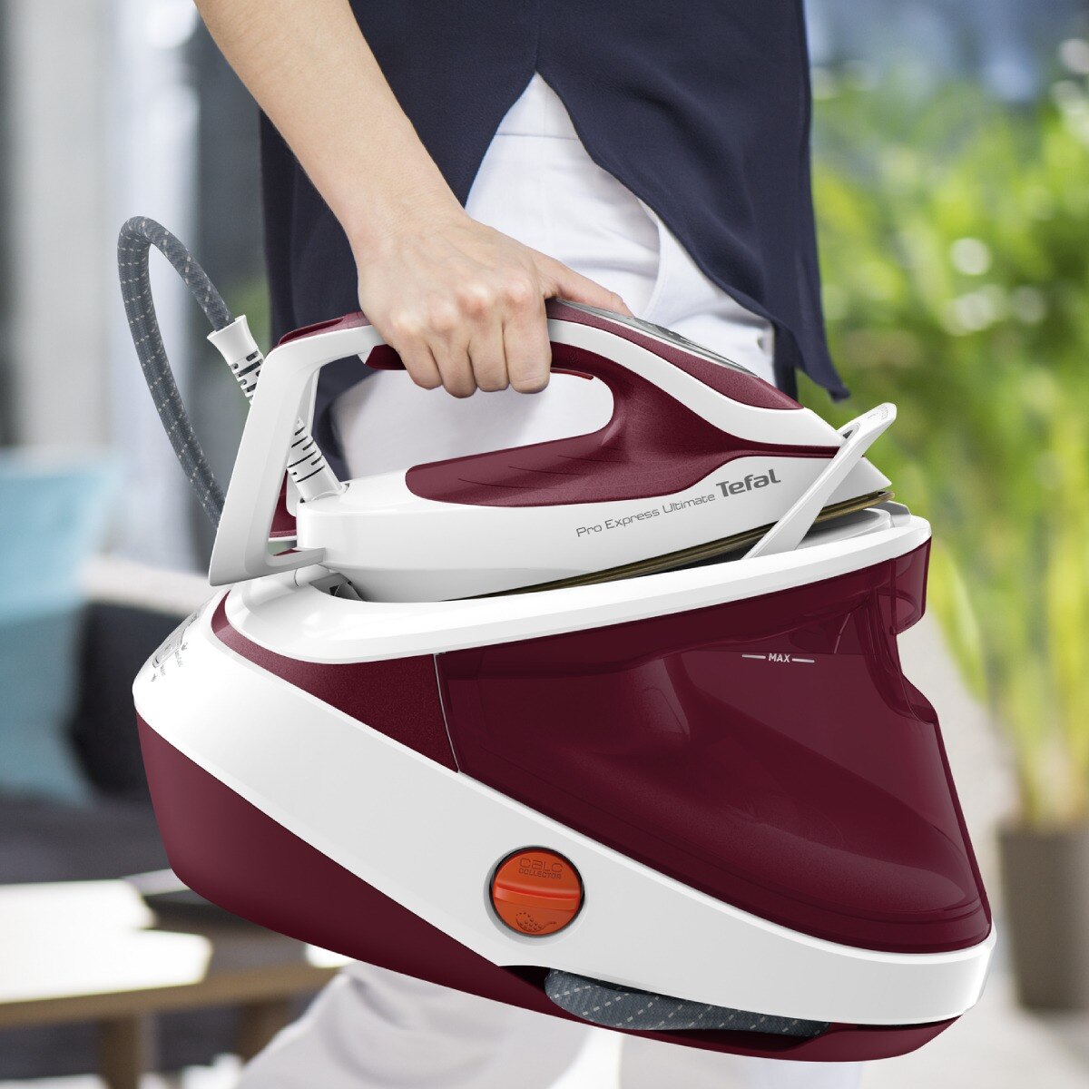 Statie de Calcat Tefal Pro Express Ultimate GV9711E0, 3000W, 590g/min, 1200ml, talpa Durilium, Visiniu-Alb
