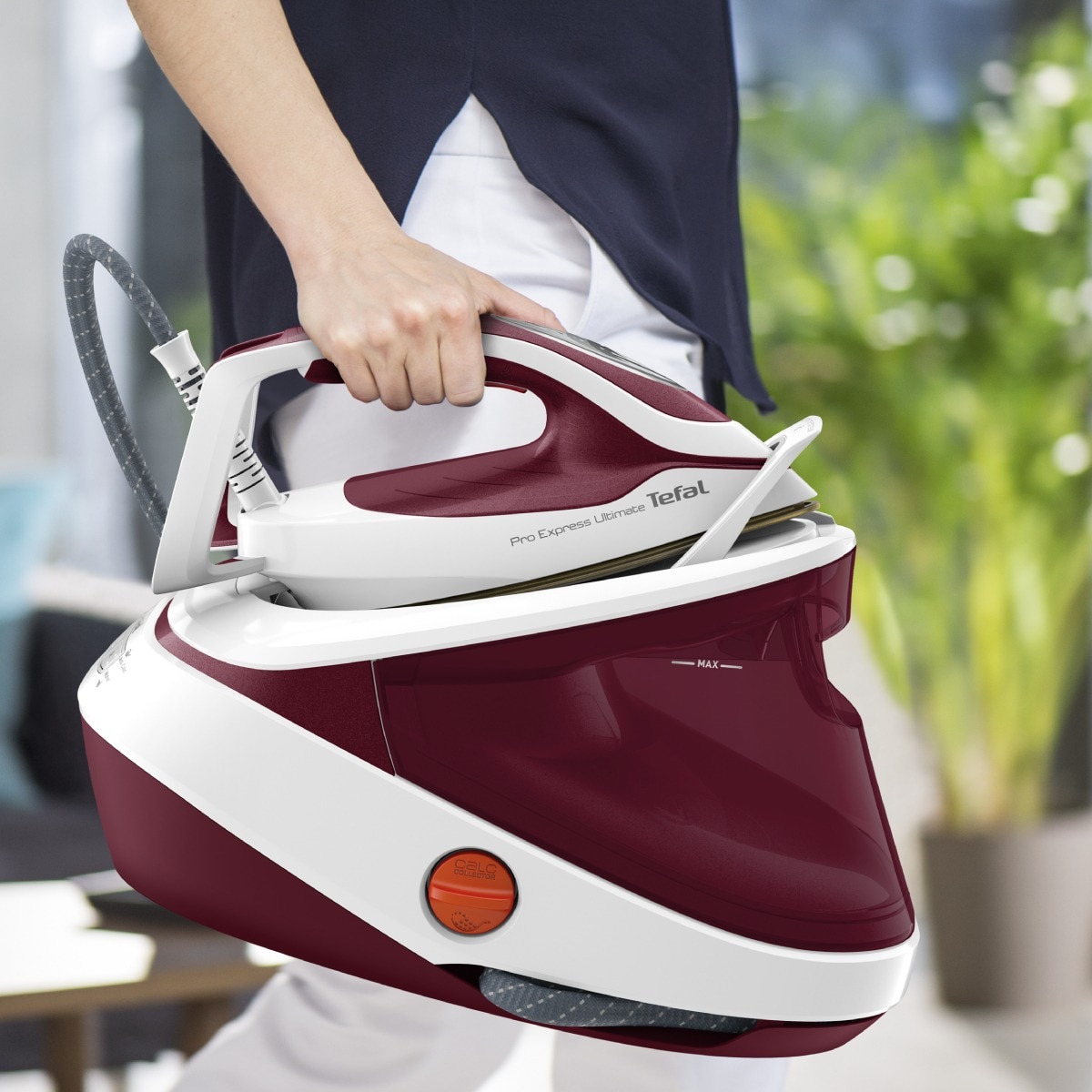 Statie de Calcat Tefal Pro Express Ultimate GV9711E0, 3000W, 590g/min, 1200ml, talpa Durilium, Visiniu-Alb