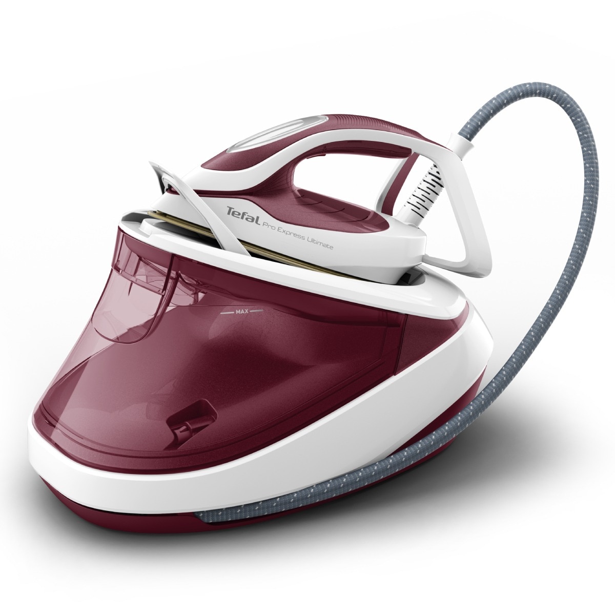 Statie de Calcat Tefal Pro Express Ultimate GV9711E0, 3000W, 590g/min, 1200ml, talpa Durilium, Visiniu-Alb